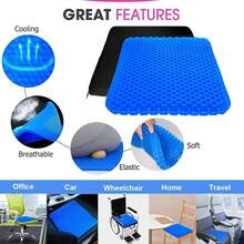 Gel Seat Cushion, Double Thick Egg Gel Cushion For Pressure Pain Relief, Breathable Wheelchair Cushion Chair Pads For Car Seat Office Chair (16x14x1.65inch)-973700 - 1-藍色特大號171717英寸 - 查看 5