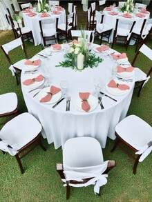 1 件优雅白色圆形桌布，可水洗涤纶，柔软耐用的餐桌布，适合婚礼、派对、宴会和餐饮装饰，四季皆宜 - 白色 - 查看 11