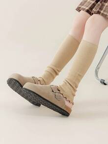 1/3/5 Pairs Girls Calf Leg Warmers, Sweet Ballet Style Ruffle Trim, Knitted Warm Leg Warmers, Solid Color Knee High Leg Warmers, Spring Autumn