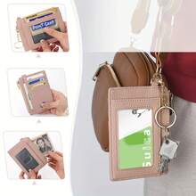 Ultra-Thin PU Leather Wallet With Keychain - Lychee Texture, Zipper Coin Pocket And Card Holder - 黑色 - 查看 7