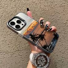 日落海景防震手机壳适用于 11 Pro Max、16 Pro Max、15 Pro、14 Plus、13、12、11、13 Pro Max、12 Pro - 黑色鏡框 彩銀灰 - 查看 5