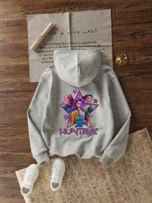 Felpa con cappuccio con stampa grafica e fodera in pile per ragazze pre-adolescenti, calda e confortevole per l'autunno/inverno