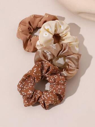 Set van 4 haarelastiekjes van stoffen met madeliefjesmotief voor meisjes, geschikt voor dagelijkse decoratie