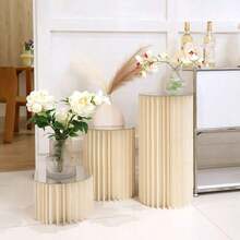 1 件/套象牙色纸板底座、可折叠纸板罗马式立柱、可折叠立柱支撑、婚礼配件、落地展示柱、带圆形上层搁板的 DIY 底座盒、可折叠纸质圆筒、婚礼蛋糕底座、生日、鲜花、理想的礼物支架、婚礼装饰、家居、房间、毕业典礼、派对、单身派对 - 彩色 - 查看 3