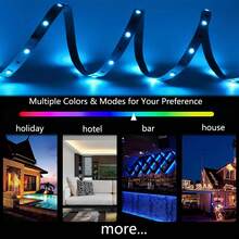 Tiras de luces LED de 4,8 a 30,5 m para decoración de dormitorios. Luces LED que cambian de color con control remoto de 44 teclas y aplicación. Sincronización de música, ajuste de tiempo y brillo ajustable. Luz nocturna para decoración del hogar, sala de estar, sala de juegos, cocina, retroiluminación de TV, decoración de Navidad y Halloween, regalos navideños. - Multicolor - Ver 3