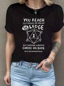 Camiseta de cuello redondo para hombre y mujer, divertida, de jugador de rol, con la frase Te acercas a empujar al orco. Camiseta de manga corta de algodón de 220 g, impresión por una cara - Negro - Ver 1
