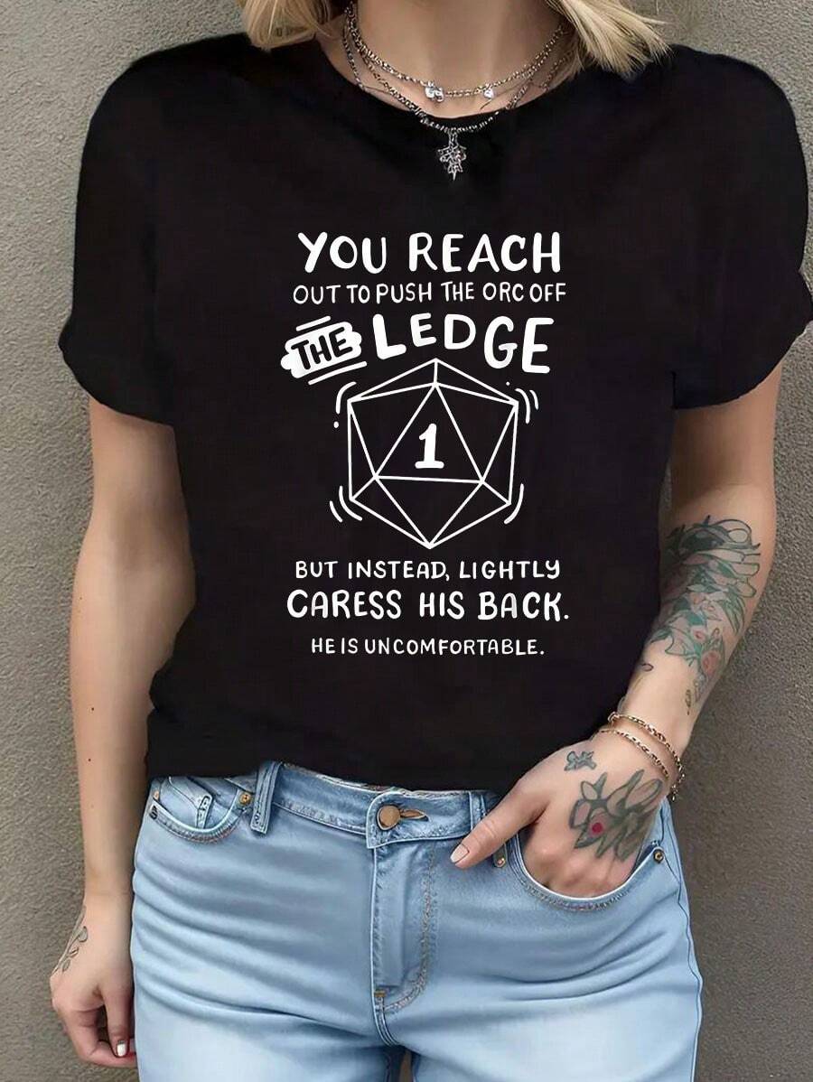 Camiseta de cuello redondo para hombre y mujer, divertida, de jugador de rol, con la frase Te acercas a empujar al orco. Camiseta de manga corta de algodón de 220 g, impresión por una cara - Negro - Ver 1