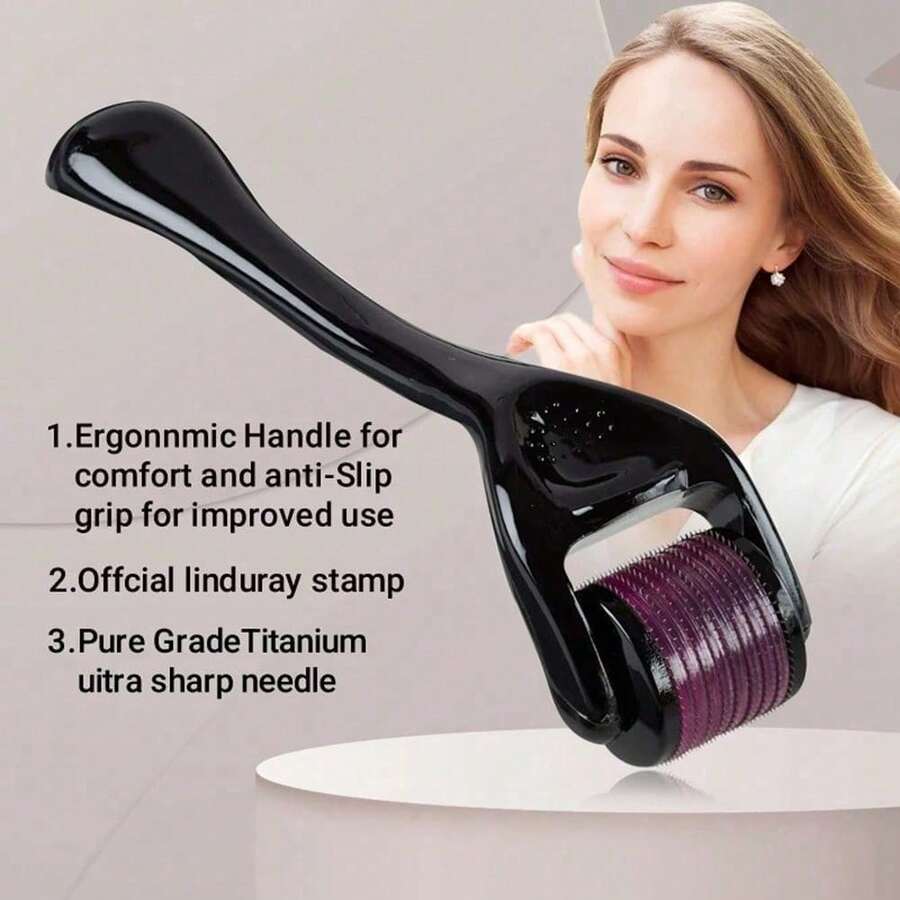 1pc Derma Roller Micro Needles Titanium Mezoroller Microneedle Roller For Face Skin Care Hair Loss Treatment - 黑色 - 查看 1