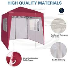 MCC Direct Pop-Up Gazebo 2m X 2m With Sides Silver Protective Layer Waterproof Marquee Canopy WS - Red - View 6