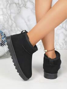 女式厚雪地靴，保暖内衬，保暖，厚底，经典休闲雪地靴，一脚蹬，秋冬 - 黑色 - 查看 5