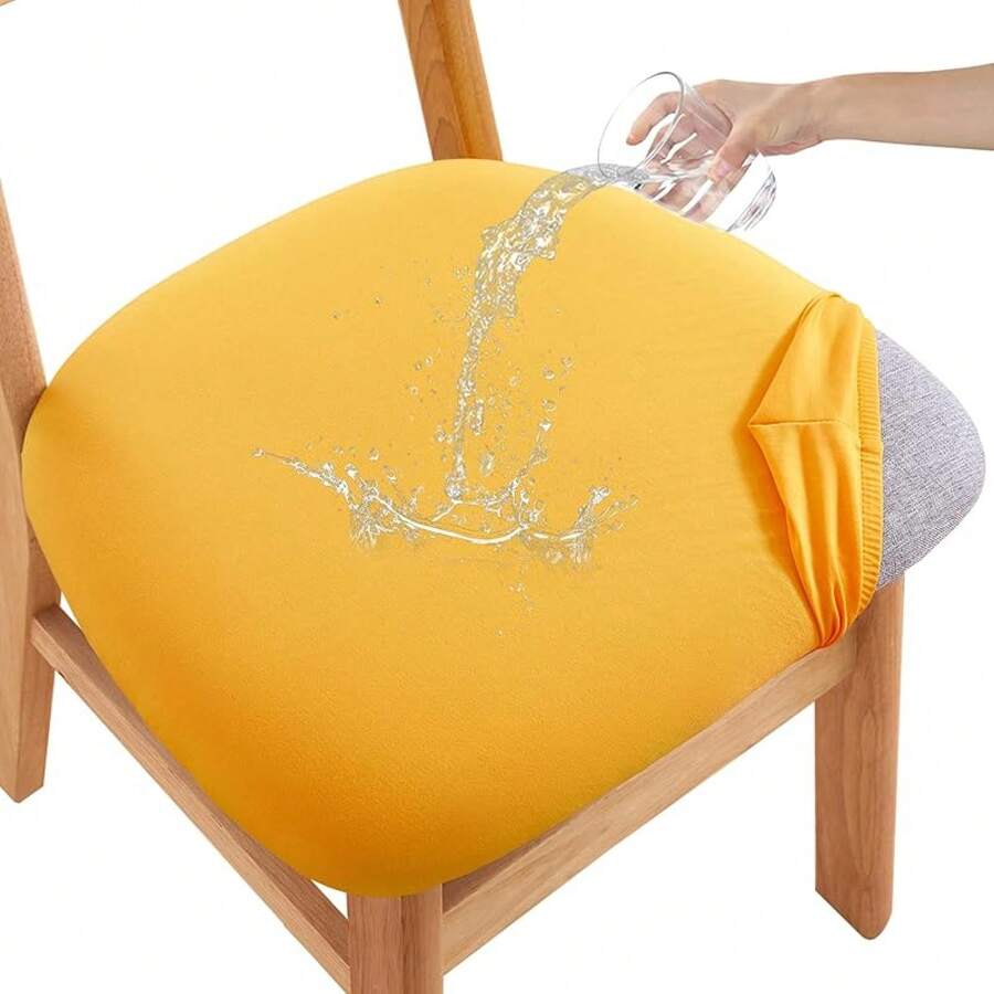 Stretch Non-Slip Soft Washable Dining Chair Covers Set Of 4, Yellow Cushion Slipcovers Kitchen And Dining Room Chairs - 10 - View 1