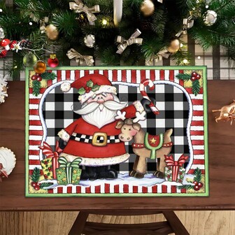 1 st/4 st/6 st bordsunderlägg i linne med jultomtemönster, juldekoration, julklapp, lämplig för matbordet, dekoration året runt, tvättbara bordsunderlägg, rumsdekoration, bordsunderlägg, underlägg för kök, festdekoration för inomhusbruk utomhus, heminredning, perfekt present