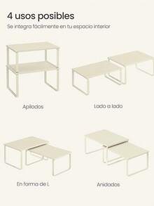 SONGMICS Estante para Especias, Juego de 2, Organizador de Armario, Estante de Almacenamiento de Cocina Extensible, Especiero de Metal y Madera de Ingeniería, Blanco Nube, Vuelta al Cole - Blanco Nube - Ver 5