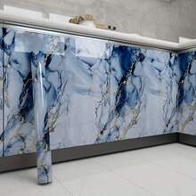 1 Roll Self-Adhesive Waterproof Wallpaper, Shiny Gold & Blue Marble Pattern, Oil-Resistant Kitchen Backsplash Sticker, Bathroom Decor, Suitable For Cabinets, Countertops And Walls, Easy To Cut And Apply, Home Decor Wallpaper - Multicolor - View 3