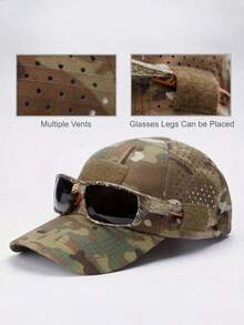 1顶军用迷彩棒球帽 - 透气战术帽,带魔术贴和眼镜槽,新款男士迷彩棒球帽,透气遮阳帽,适合户外运动、狩猎、徒步、露营、海滩、钓鱼(帽子图案随机,因为整块面料是裁剪的) - 彩色 - 查看 4