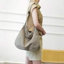 Bolsa de lona informal para mujeres y hombres, bolso mensajero tipo hobo para viaje y trabajo - 1-gris claro - Ver 3