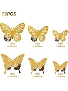 24件金色蝴蝶装饰套装，2种款式，3种尺寸，3D蝴蝶贴纸，纸杯蛋糕装饰，金色纸质蝴蝶贴纸，适用于生日、婴儿派对、儿童房、女孩房装饰、贴纸、墙贴、乙烯基贴纸、家居装饰、春季装饰、Rama装饰礼品、毕业典礼、万圣节、圣诞节节日礼物、生日餐桌中心装饰、卧室墙面装饰 - 金色 - 查看 12