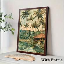1/3 piezas Decoración de pared de acuarela retro de selva tropical de vacaciones, decoración de pared de cascada, arte de decoración de pared opcional, póster de acuarela hawaiano, mural decorativo del hogar de vacaciones, decoración del hogar, póster de lienzo - Multicolor - Ver 13