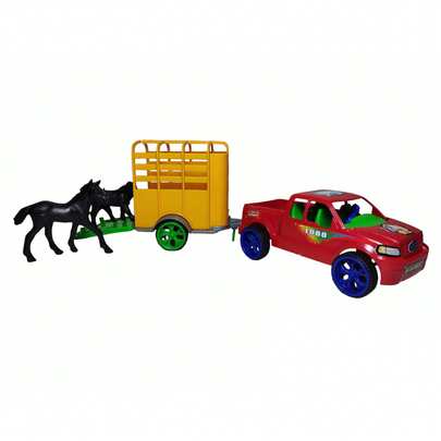 camioneta ganadera con remolque y caballos colores aleatorios