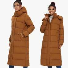 Chamarra larga tipo cazadora manga recto capucha gorro acolchonada  juvenil moda chic Liso    Casual    Bolsillo  Cordón  Cremallera - Marrón Mocha - Ver 2