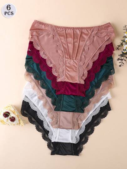 6条装蕾丝女士内裤，舒适无痕三角裤，性感蕾丝低腰女士三角裤，轻盈舒适丁字裤