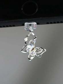 1 件全新蝴蝶珍珠防尘塞，仿珍珠和钻石装饰，渐变色蝴蝶手机防尘塞，手机防尘塞配件 - 彩色 - 查看 7