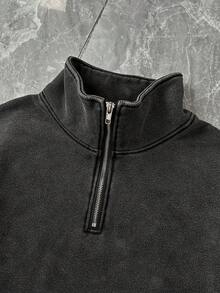 男士可爱返校季印花秋冬水洗“赏金猎人”半拉链长袖卫衣 - 黑色 - 查看 4