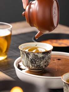 1pc/2pcs/6pcs水墨画陶瓷茶杯复古小容量意式咖啡杯品茶陶瓷杯功夫茶具茶杯普洱单杯随身杯大师杯小茶碗陶瓷杯适合茶友 - 彩色 - 查看 4