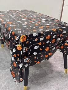 1pc Disposable Halloween Tablecloth, Bat Skull Haunted House Pumpkin Cobweb Bloody Handprint Pattern Print, Suitable For Halloween Decoration, Birthday Party Decor - Multicolor - View 6