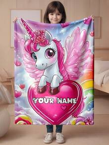 1pc Customized Personalized Blanket, Text, DIY, Pattern, Memorial Blanket, Tapestry, Photo Portrait Blanket Design, Suitable For Girls, Boys, Adults, Valentine's Day, Lightweight, Baby Blanket, Back To School, For Family, Mother's Day, Birthday Gift - Multicolor - View 3
