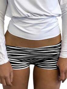 Women's Striped Polka Dot Mini Shorts Low Waist Slim Fit Bottom Casual Shorts - màu đen - Xem 4