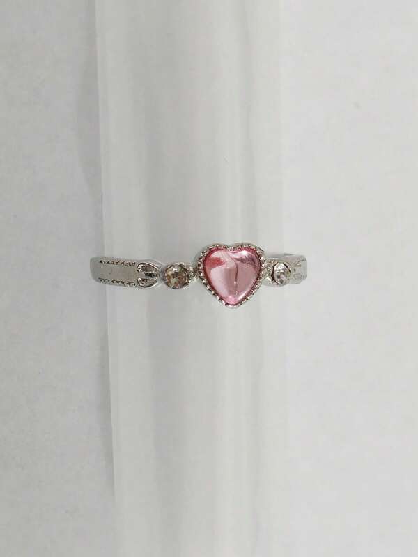 1pc Pink Heart Ring Adjustable Heart Shape Sophisticated Minimalist Knuckle Finger Ring