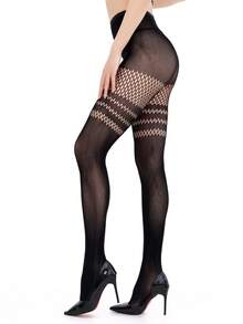3pcs Gothic Style Skinny Pants, Sexy Black Fishnet Stockings For Women, High Stretch Plus Size Slimming Vertical Striped Net Splice Leggings, Y2K Tight Pants For Party & Daily Wear, Fashion & Versatile