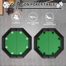 Pokertisch 8-Spieler, Achteckig Grün Casino Poker Tisch mit Edelstahl Getränkehaltern, 2-Fach Klappbar - Grüner Stahlbecher - Übersicht 6