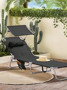 SoBuy Sun Lounger With Sun Canopy And Pillow, Foldable Garden Lounger, Relaxation Chair For Gardens, Courtyards, Beaches, Balconies, Black, Load Capacity Up To 110 Kg, W X H X D Approx. 191 X 19 X 56 Cm OGS48-SCH - 黑色 - 查看 1