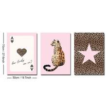 Set Of 3 Unframed Pink Leopard Playing Card Cheetah Star Preppy Art Poster Canvas Print Minimalist Y2K Luxury Girly Room Dopamine Decor Funky Painting For Dorm,Living Room,Bedroom,Modern Home Decoration