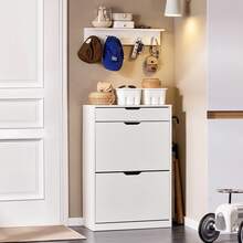 SoBuy 2 Flip-Drawers 1 Pull Out Drawer Shoe Cabinet Shoe Storage Cupboard Shoe Rack White W60 X D30 X H90cm FSR180-W - White - View 11