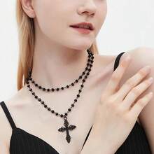 Gothic Bead Cross Necklace Layered Cross Choker Necklaces For Women Goth Cross Necklace Gothic Necklace Punk Black Cross Pendant Necklace Halloween Christmas New Year Goth Jewelry Gift For Women-493155 - 彩色 - 查看 6