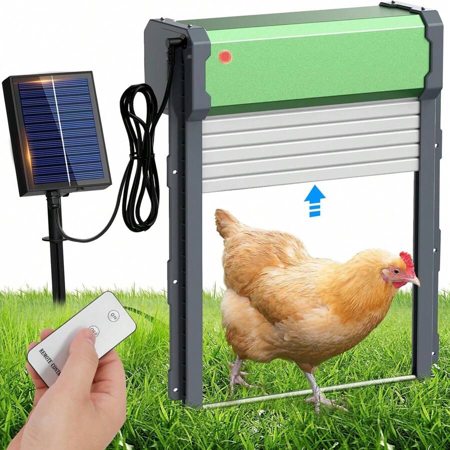 Automatic Chicken  Door, Solar Powered Door Opener With Timer & Light Sensor, 4 Modes IP65 External 2000mAh Power Supply Connection With Remote Control & Anti-Pinch Function For Family, Farms