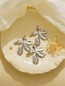 3pcs/Pack 304 Stainless Steel Asymmetrical Embossed Large Flower Pendant, & Unique - Flower Accessories - View 4