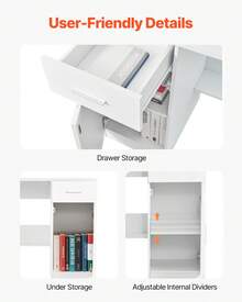 Small Desk With Drawer, Kids Desk For Bedroom, Wooden Simple Study Table For Drawing, Reading, Writing, Rectangle MDF Study Storage Table With Adjustable Shelf For Home, Office, White - White - View 5