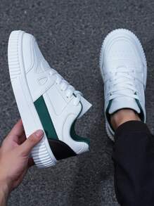 ​Men's Arctic White & Utility Green Block Low-Tops - Campus Pathway Comfort Shoes With Ring-Grip Sole, Year-Round Essential Academic Wear​ - 白綠 - 查看 3