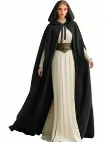 Arm Holes Renaissance Cloak With Hood Medieval Women Hooded Cape For Halloween Cosplay - A - 查看 10