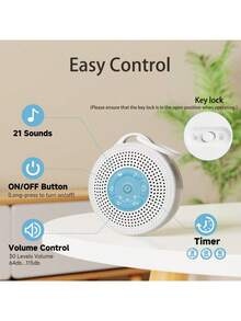 JUSLACO Máquina de ruido blanco, máquina de sonido portátil, equipada con una batería de 2000mAh, máquina de sonido de lluvia, con 21 sonidos relajantes incorporados, terapia de sonido, con funciones de temporizador y control de volumen, adecuada para dormir, cuidado de niños, viajes, un regalo adecuado tanto para hombres como para mujeres, regalo del Día de San Valentín.