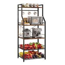 Kitchen Baker's Rack, Microwave Stand With 2 Large Wire Baskets, Industrial Coffee Bar Station, 5-Tier Kitchen Shelf With 8 Hooks For Spices, Pot Organizer - 復古色 - 查看 1