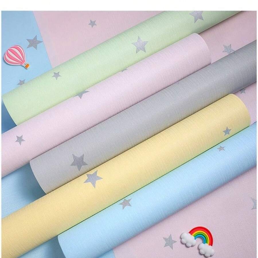 1 卷星形图案家居装饰桌面贴纸，乙烯基粉色女孩房间卧室书桌书架衣柜翻新壁纸，自粘防水厨房墙贴壁纸墙贴房间装饰墙面装饰客厅装饰墙面装饰 - 彩色 - 查看 1