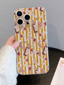 1pc Artistic Striped Wine Letter Pattern Transparent TPU Full Body Anti-Fall Anti-Fingerprint Phone Case, Suitable For Apple XS/XS Max/XR/11/12/13/14/14 Plus/15/15 Plus/16/16 Plus/7/8 Plus And Other Models - Multicolor - View 3