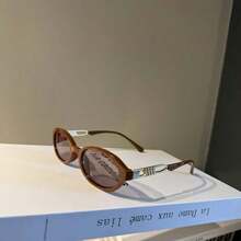 1pc 90s Vintage Oval Red Fashion Fashion Glasses, Metal Temples & PC Frame Design - Perfect Summer Accessory, Providing Elegant Retro Style For Summer Beach Vacation,Outdoor,Travel - 彩色 - 查看 2