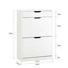 SoBuy 2 Flip-Drawers 1 Pull Out Drawer Shoe Cabinet Shoe Storage Cupboard Shoe Rack White W60 X D30 X H90cm FSR180-W - White - View 6
