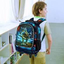 3件套儿童拉杆背包，儿童拉杆书包，龙形带轮背包，适合小学、幼儿园（橙色） - 拉桿背包 - 查看 8